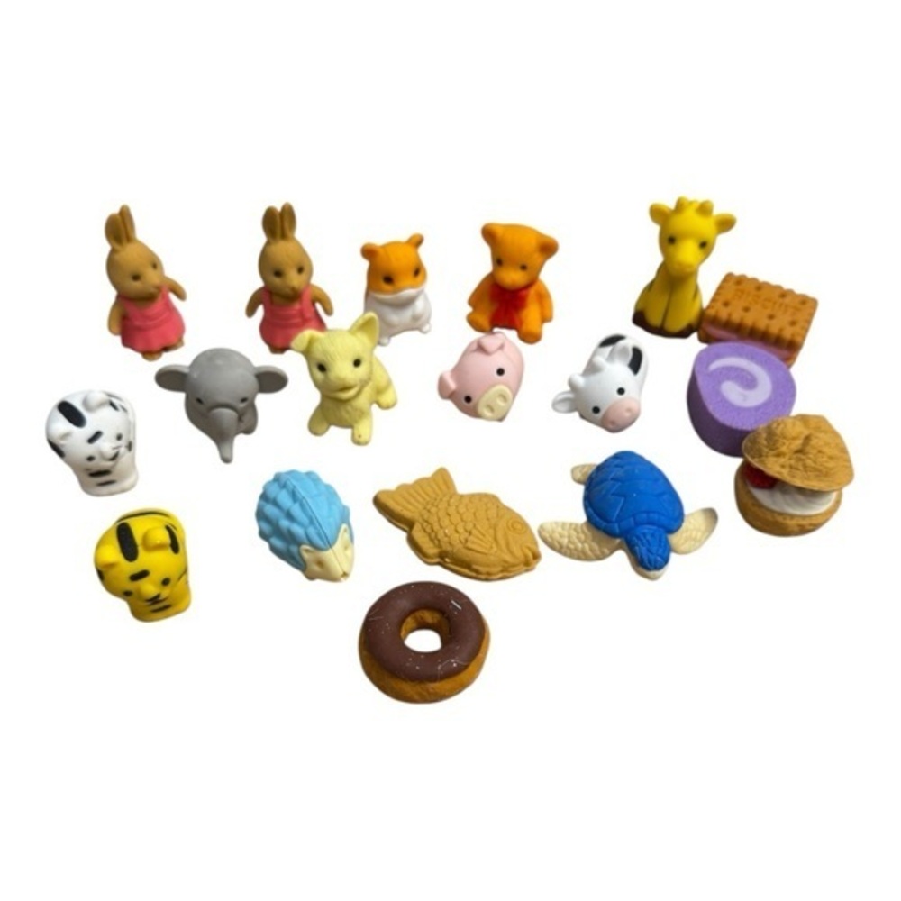 Iwako 3D Puzzle Erasers Lot Of 18 Assorted Animal and Food Erasers